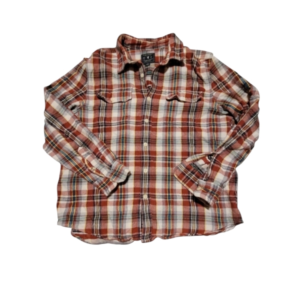 Vintage American Eagle 100% Cotton Rust Orange Cream Plaid Flannel Size XXL Men